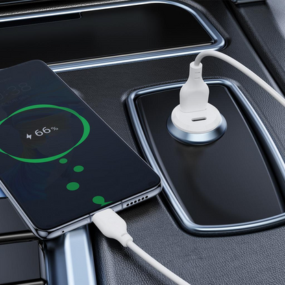 Auto punjač XO Design CC69, 30W, 3A, 1 x USB-A - 1 x USB-C, Beli