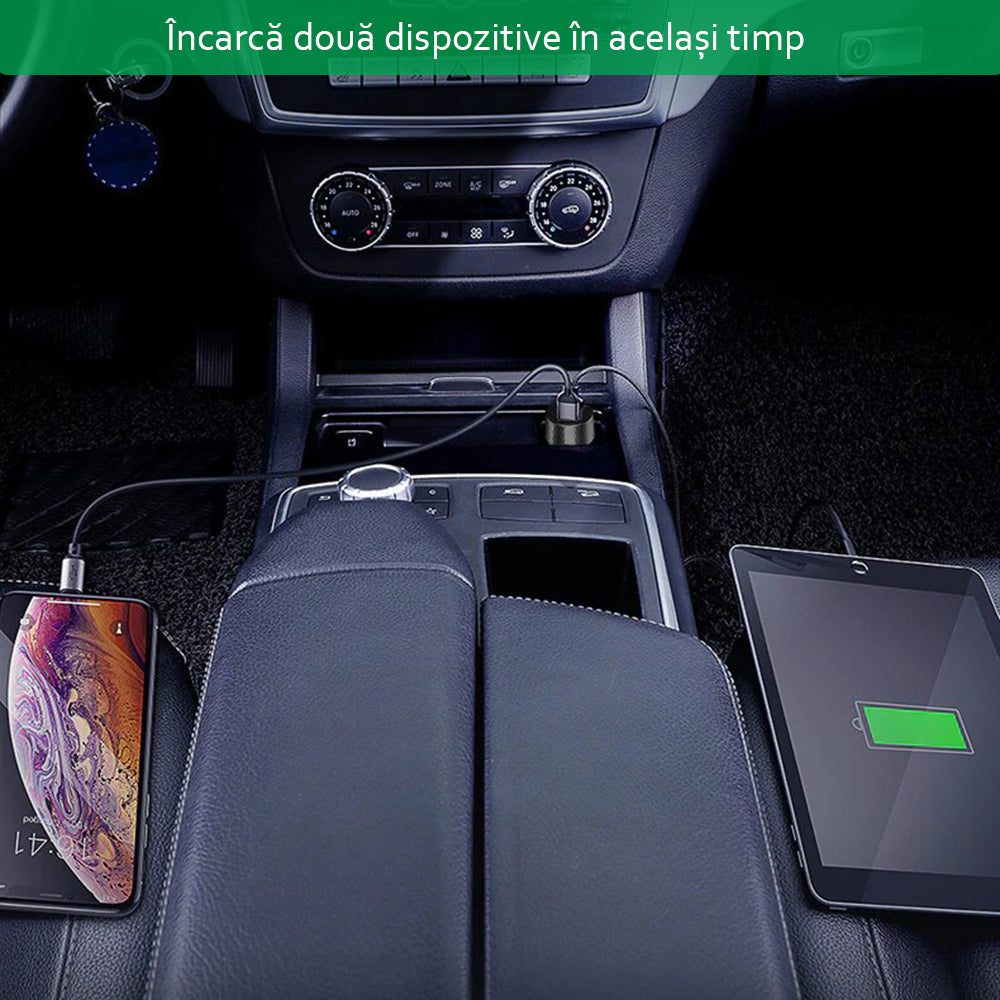 Auto punjač Yesido Y31 Display, 18W, 3A, 2 x USB-A, Crni