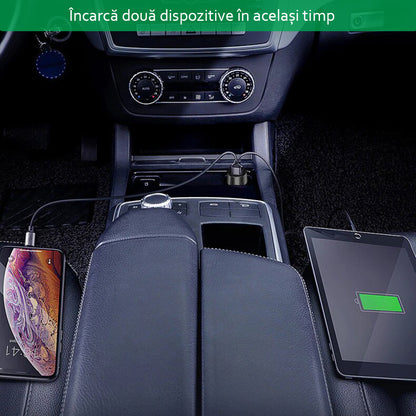 Auto punjač Yesido Y31 Display, 18W, 3A, 2 x USB-A, Crni