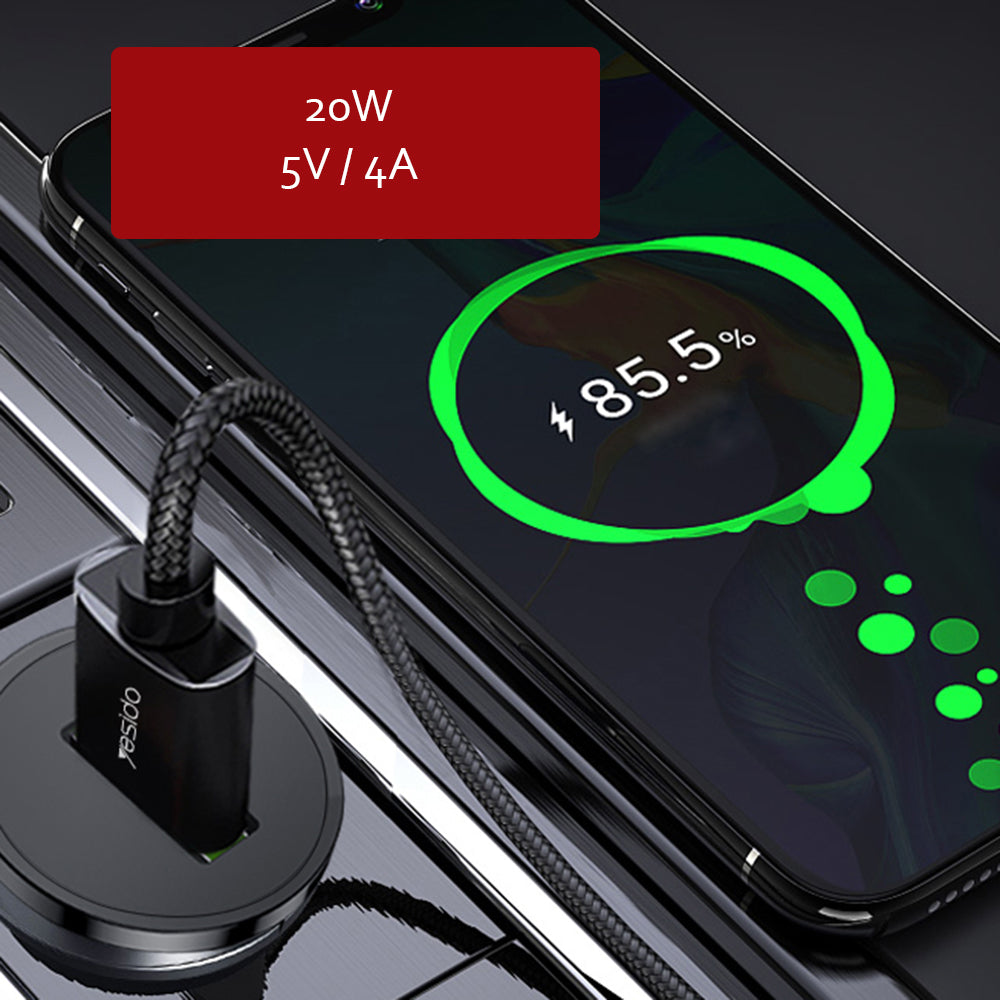 Auto punjač Yesido Y38, 18W, 3A, 1 x USB-A, Crni