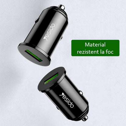 Auto punjač Yesido Y38, 18W, 3A, 1 x USB-A, Crni