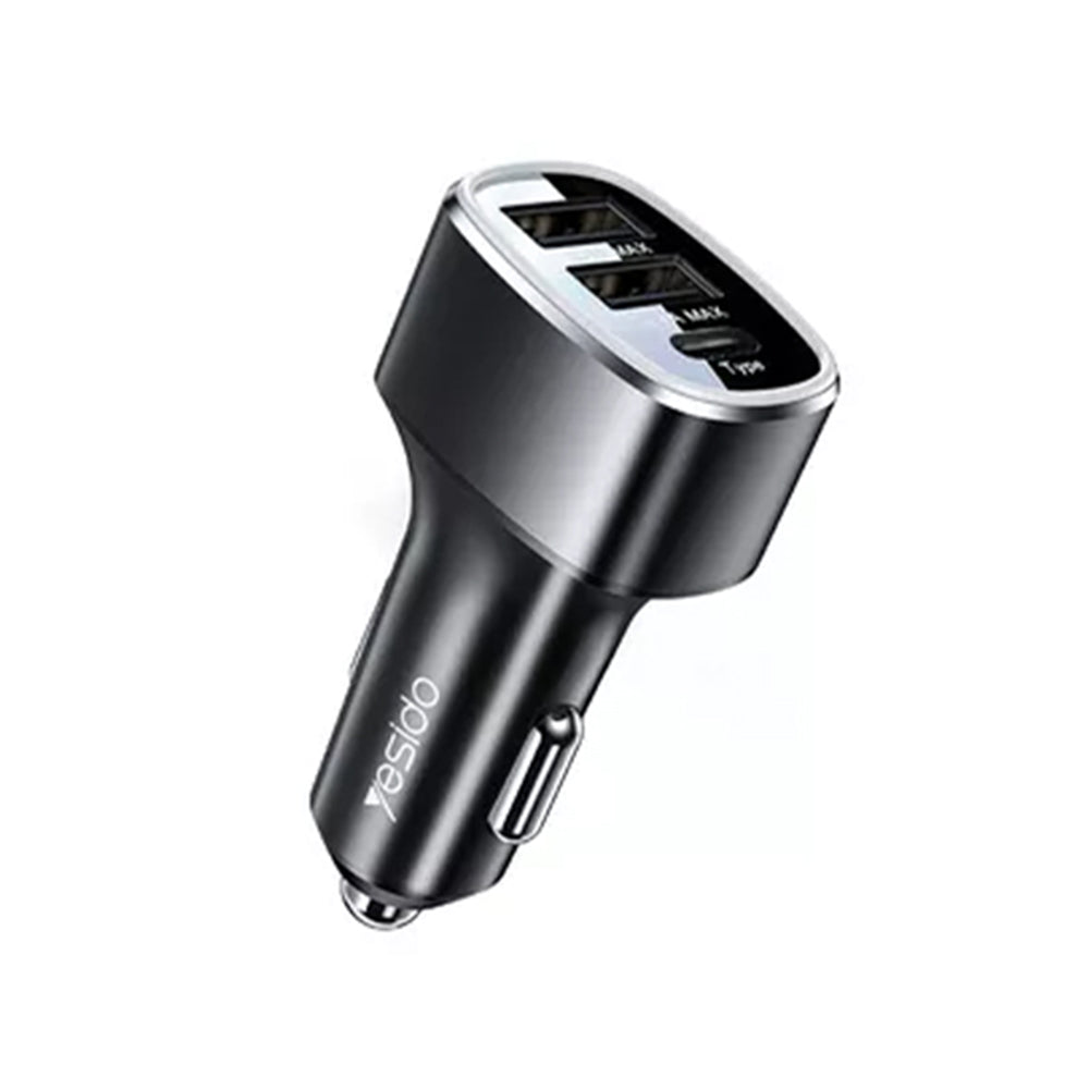 Auto punjač Yesido Y47, 49W, 3A, 2 x USB-A - 1 x USB-C, Crni