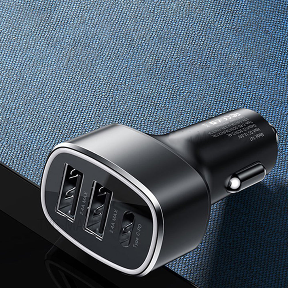 Auto punjač Yesido Y47, 49W, 3A, 2 x USB-A - 1 x USB-C, Crni