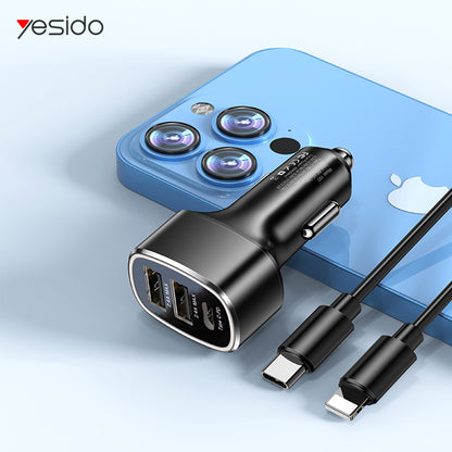 Auto punjač Yesido Y47, 49W, 3A, 2 x USB-A - 1 x USB-C, Crni