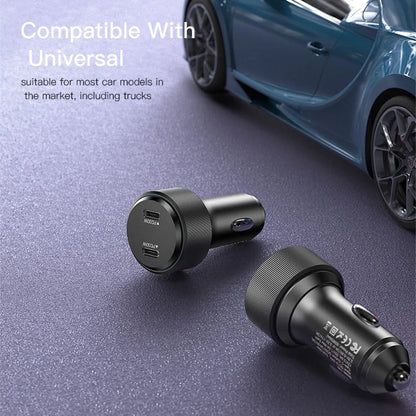 Auto punjač Yesido Y48, 60W, 3A, 2 x USB-C, Crni