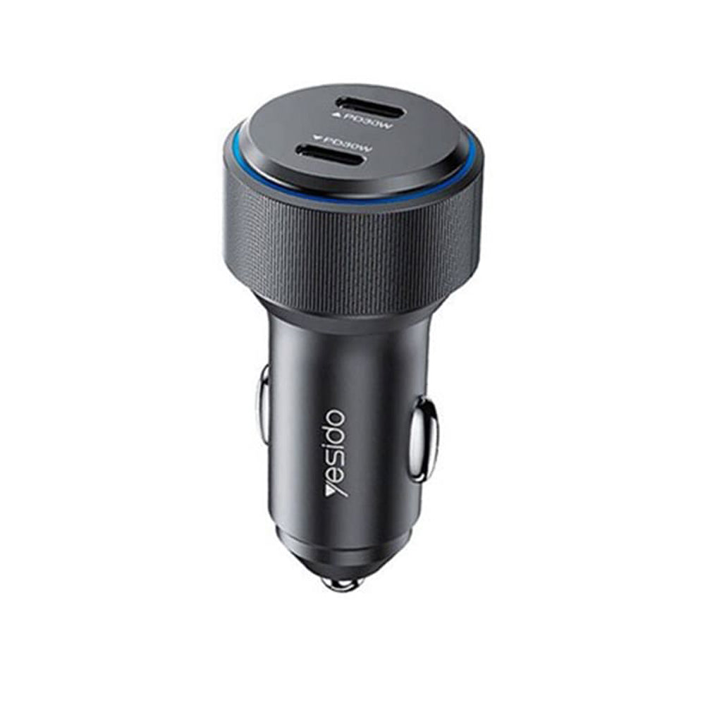 Auto punjač Yesido Y48, 60W, 3A, 2 x USB-C, Crni