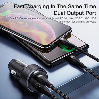 Auto punjač Yesido Y48, 60W, 3A, 2 x USB-C, Crni