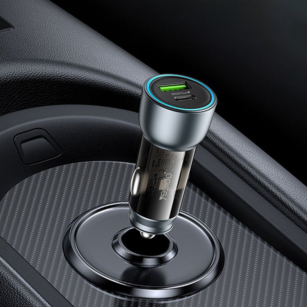 Auto punjač Yesido Y49, 30W, 3A, 1 x USB-A - 1 x USB-C, Sivi