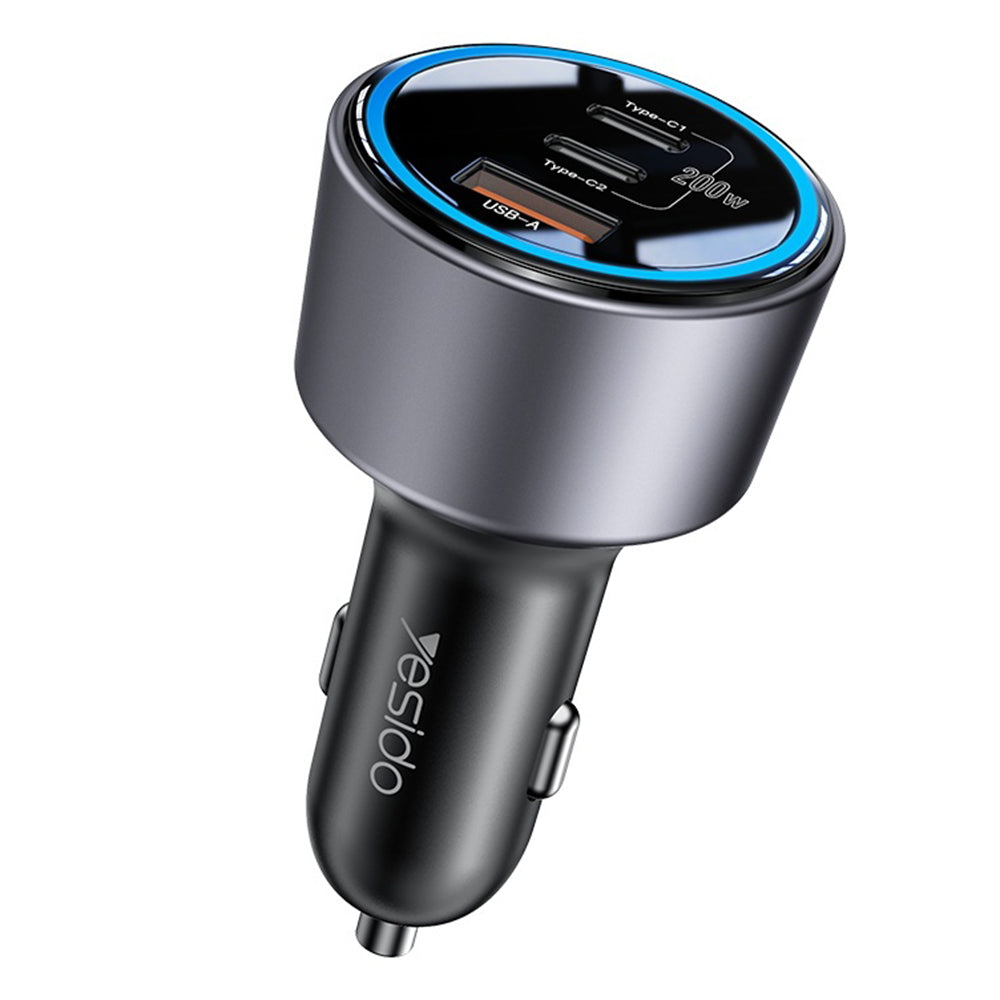 Auto punjač Yesido Y59, 200W, 5A, 1 x USB-A - 2 x USB-C, Crni
