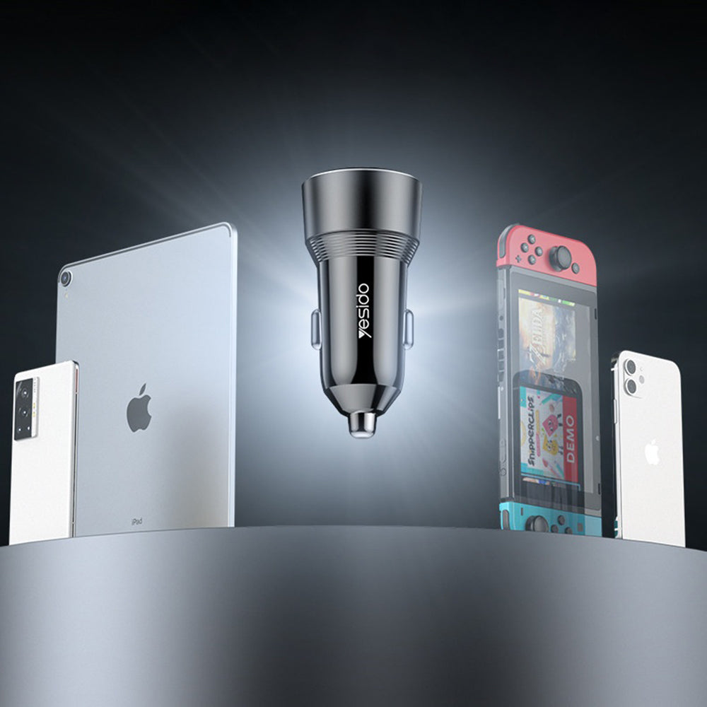 Auto punjač Yesido Y64, 50W, 3A, 1 x USB-A - 1 x USB-C, Crni