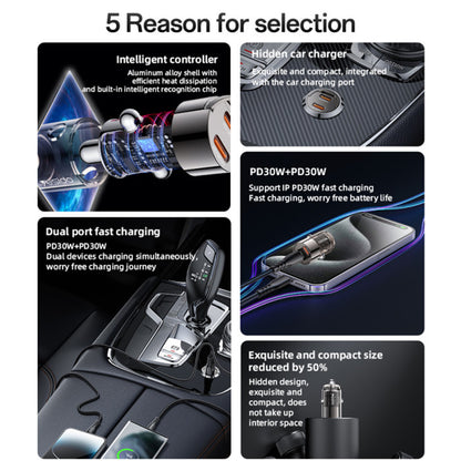 Auto punjač Yesido Y69, 30W, 3A, 2 x USB-C, Crni