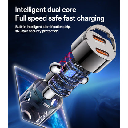 Auto punjač Yesido Y69, 30W, 3A, 2 x USB-C, Crni