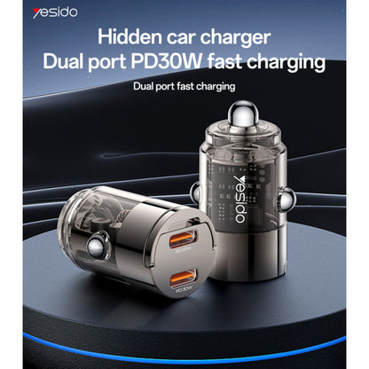 Auto punjač Yesido Y69, 30W, 3A, 2 x USB-C, Crni