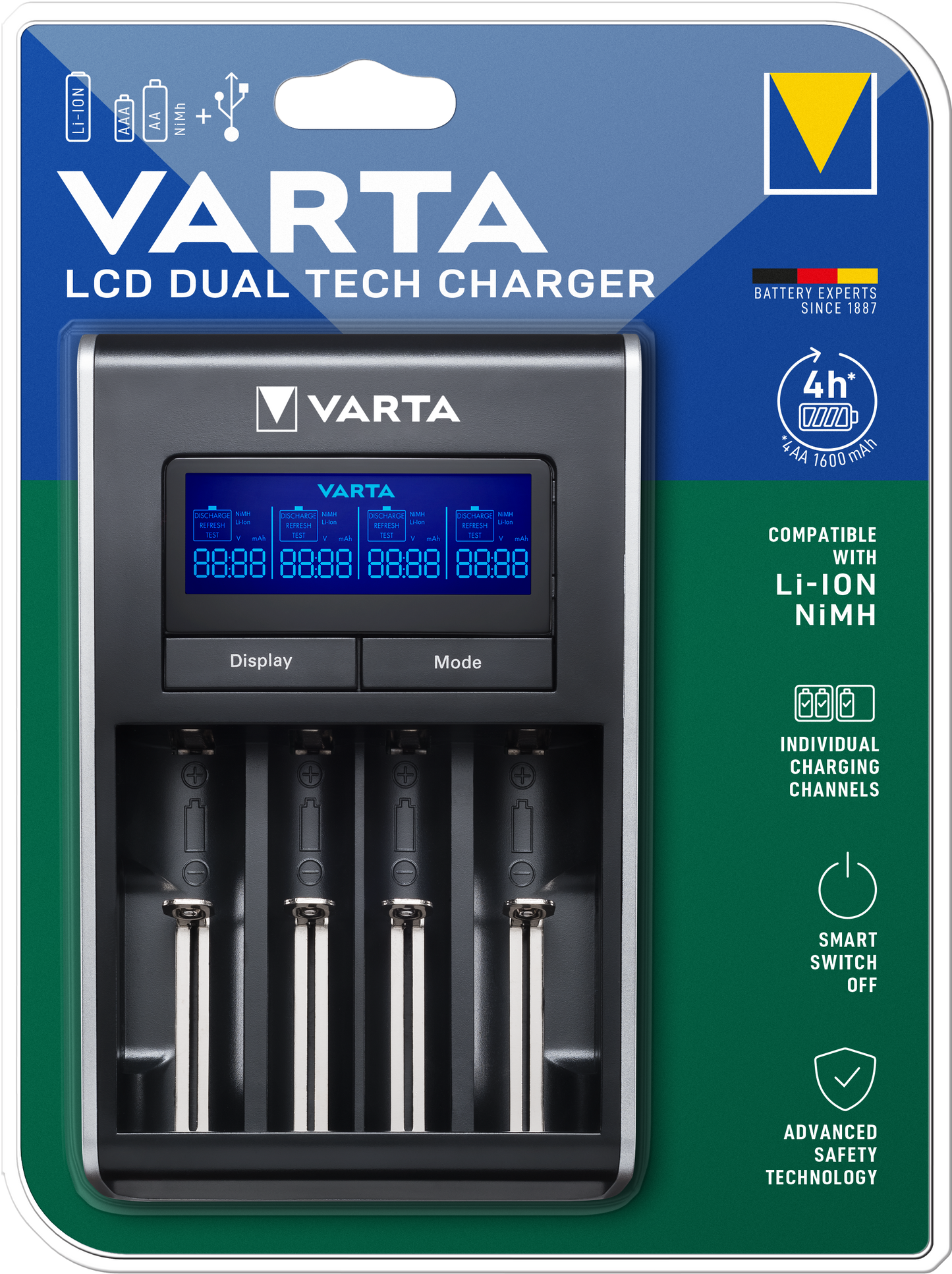 Punjač za baterije Varta, AA / AAA, Crni