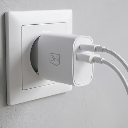 Punjač za mrežu 3MK FlowPower, 25W, 1 x USB-A - 1 x USB-C, Bela