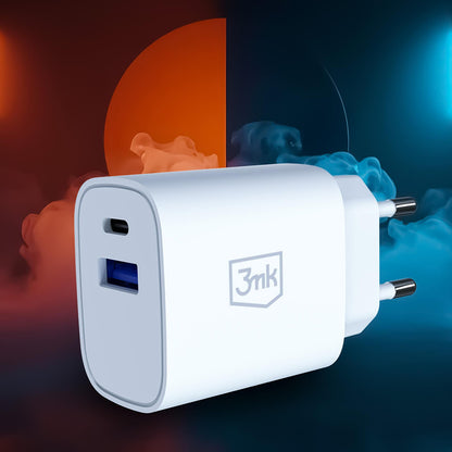 Punjač za mrežu 3MK FlowPower, 25W, 1 x USB-A - 1 x USB-C, Bela
