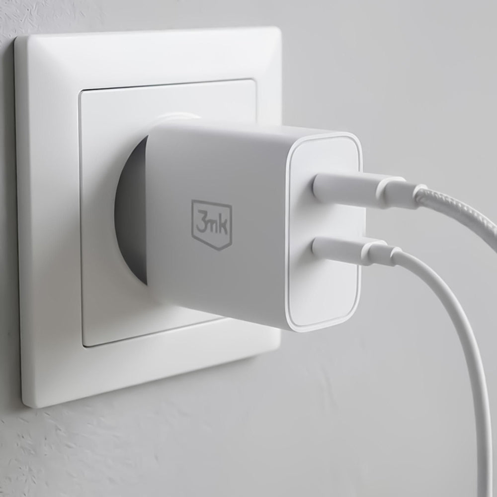 Punjač za mrežu 3MK FlowPower, 45W, 1 x USB-A - 1 x USB-C, Bela
