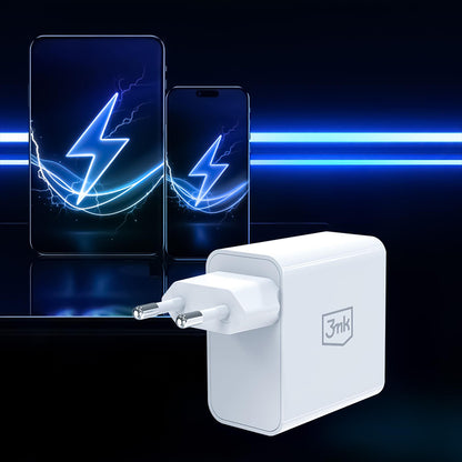 Punjač za mrežu 3MK FlowPower, 45W, 1 x USB-A - 1 x USB-C, Bela