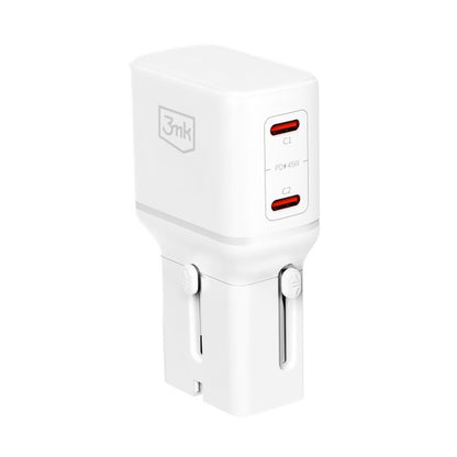 Mrežni punjač 3MK Globe Travel, 45W, 3A, 2 x USB-C, Bela
