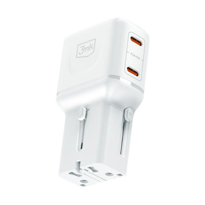 Mrežni punjač 3MK Globe Travel, 45W, 3A, 2 x USB-C, Bela