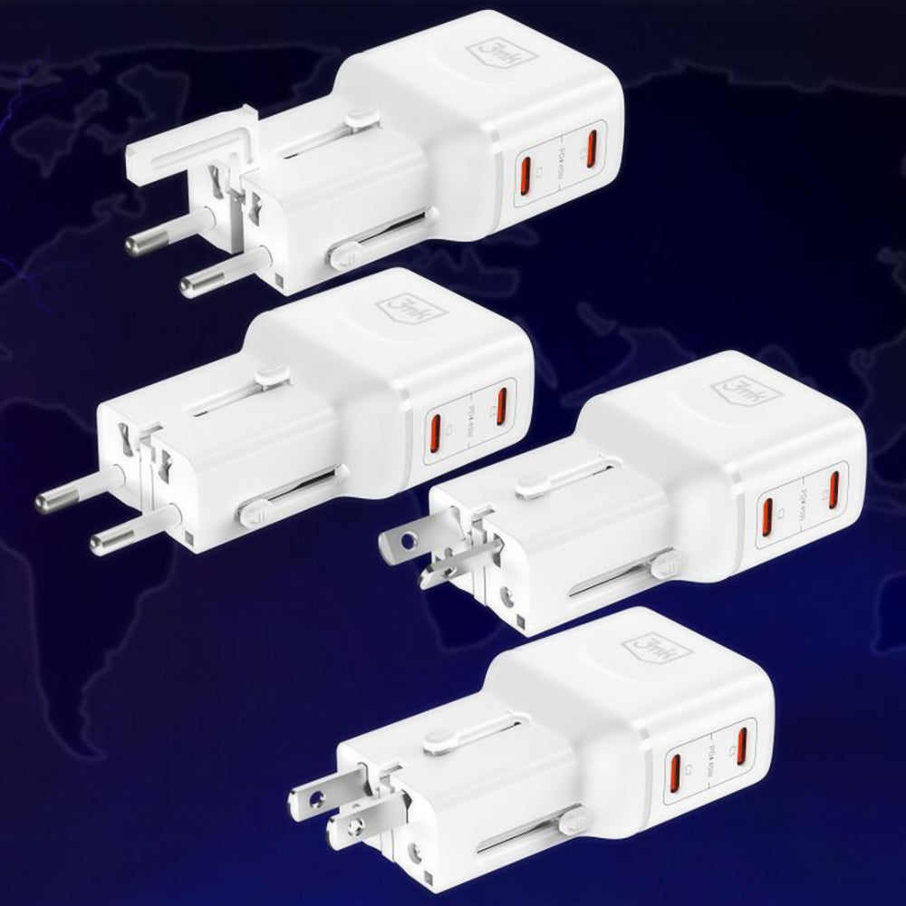 Mrežni punjač 3MK Globe Travel, 45W, 3A, 2 x USB-C, Bela