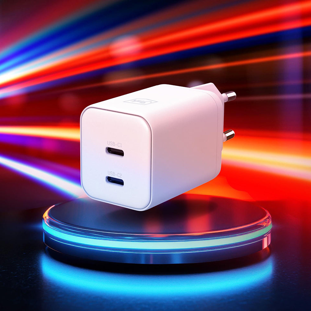 Mrežni punjač 3MK Hyper, 45W, 2 x USB-C, Bela