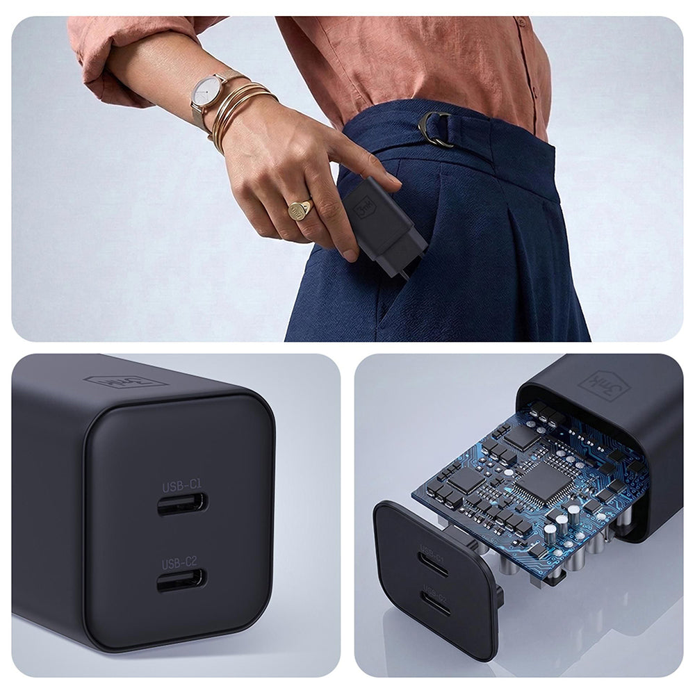 Punjač za mrežu 3MK Hyper, 45W, 2 x USB-C, Crni