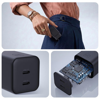 Punjač za mrežu 3MK Hyper, 45W, 2 x USB-C, Crni
