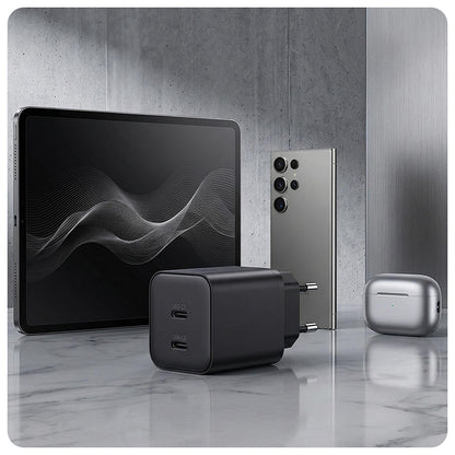 Punjač za mrežu 3MK Hyper, 45W, 2 x USB-C, Crni