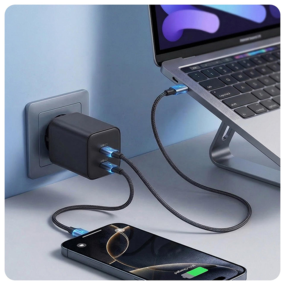 Punjač za mrežu 3MK Hyper, 45W, 2 x USB-C, Crni