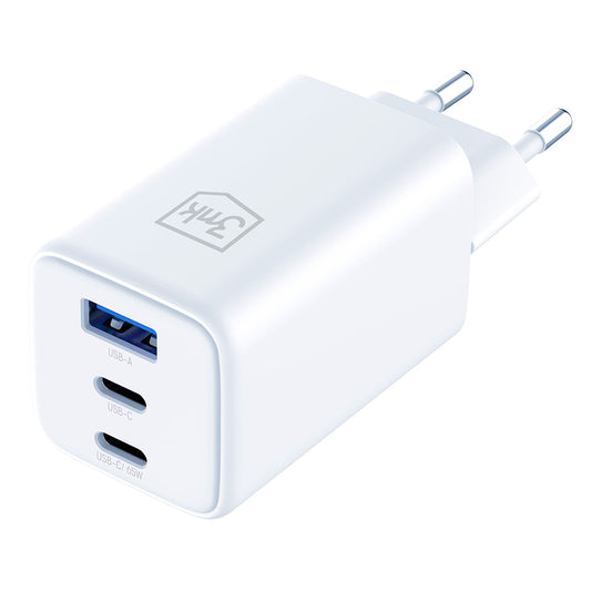 Punjač mreže 3MK Hyper, 65W, 3.25A, 1 x USB-A - 2 x USB-C, Beli