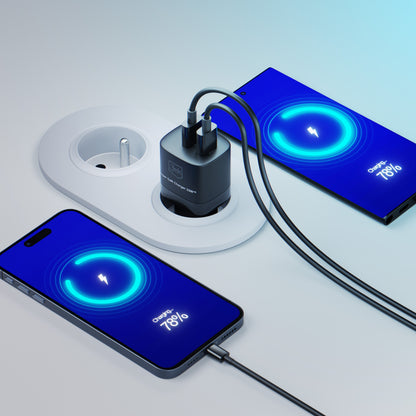 Punjač za mrežu 3MK HyperCharger GaN, 33W, 3A, 1 x USB-A - 1 x USB-C, Crni