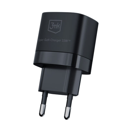 Punjač za mrežu 3MK HyperCharger GaN, 33W, 3A, 1 x USB-A - 1 x USB-C, Crni