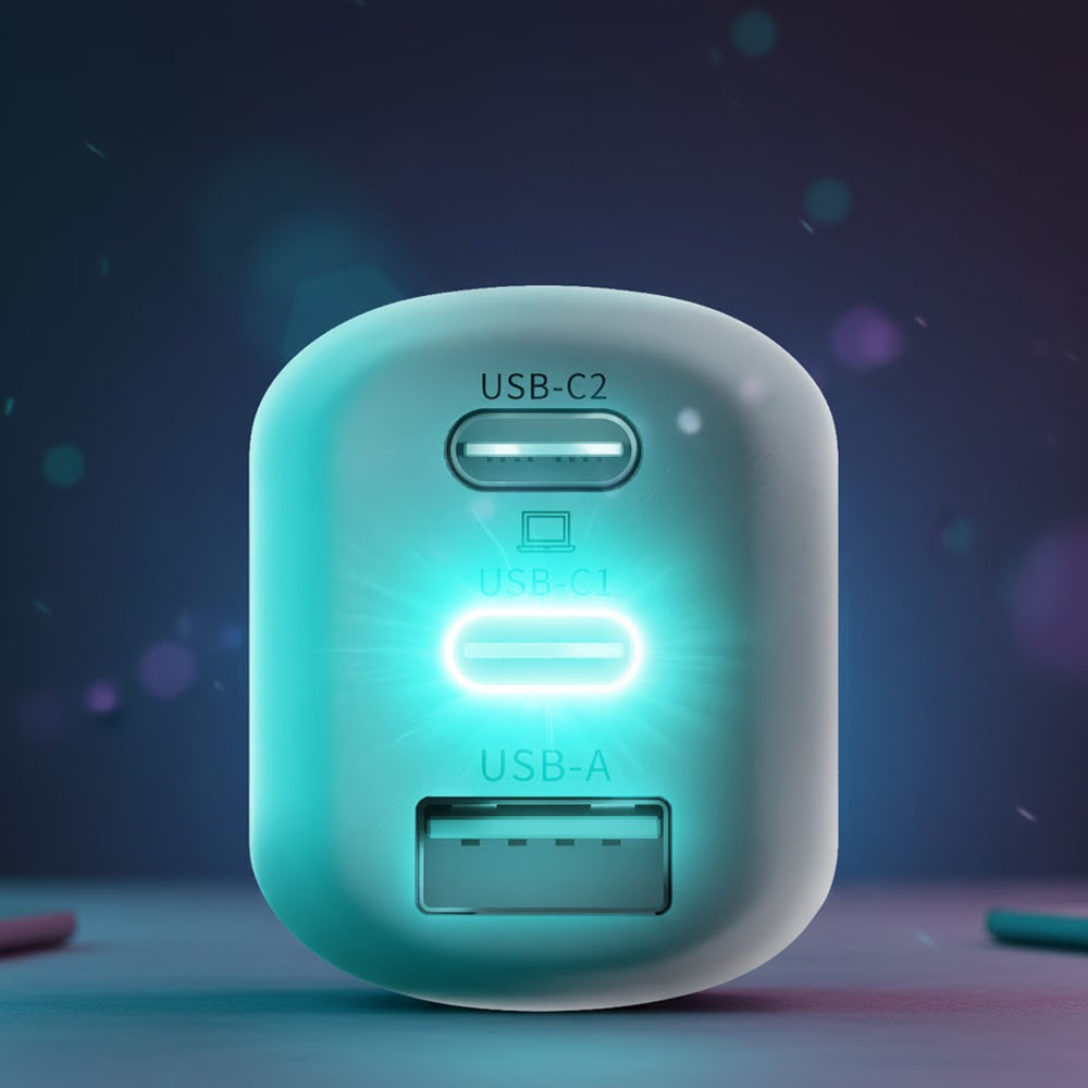 Punjač Mreže 3MK HyperCharger, 65W, 5A, 1 x USB-A - 2 x USB-C, Bela