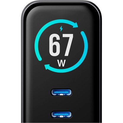 Punjač za mrežu 3MK InCharge Lumin Display, 67W, 5A, 1 x USB-A - 2 x USB-C, Crna