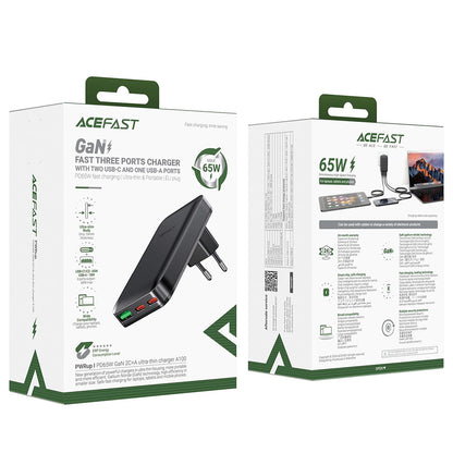 Punjač mreže Acefast A100, 65W, 3.25A, 1 x USB-A - 2 x USB-C, Crni