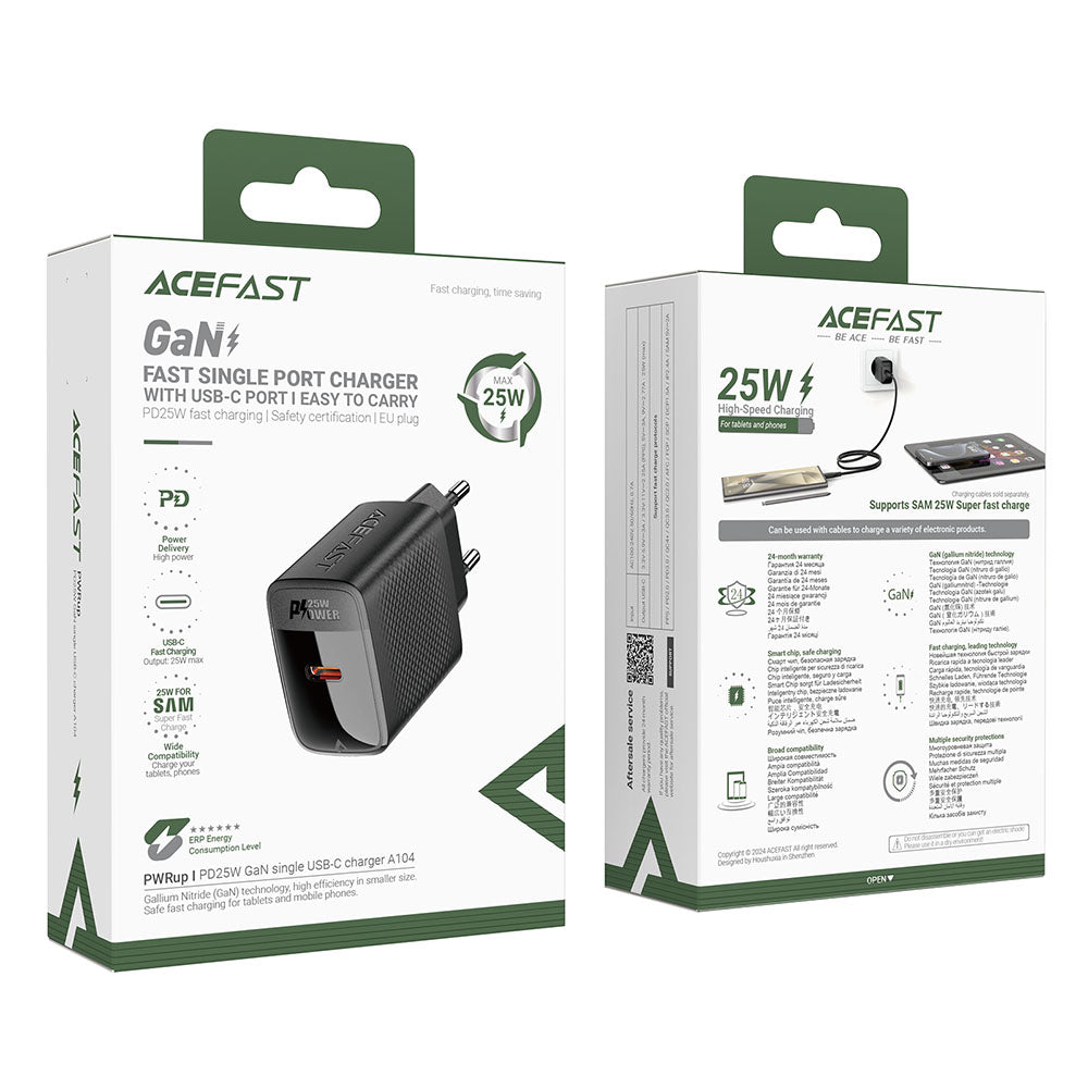 Punjač mreže Acefast A104, 25W, 3A, 1 x USB-C, Crni