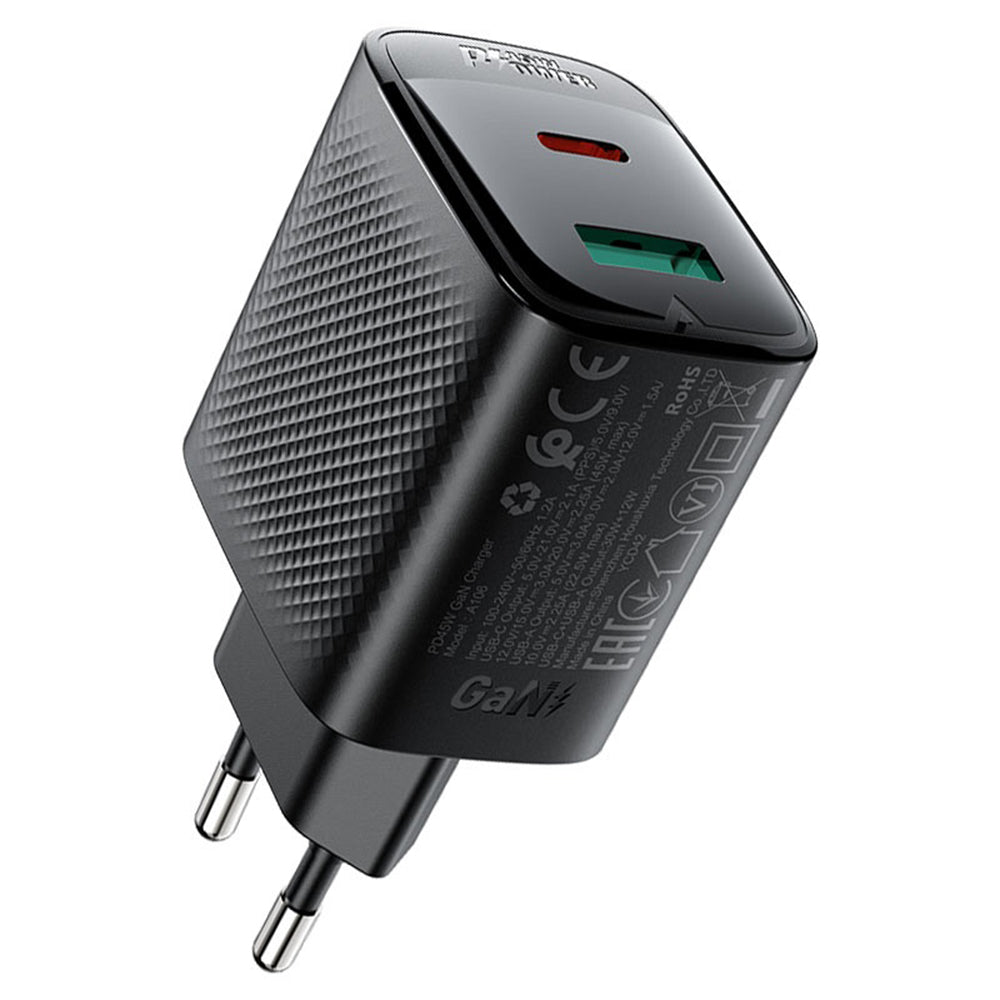 Punjač mreže Acefast A106, 45W, 3A, 1 x USB-A - 1 x USB-C, Crni