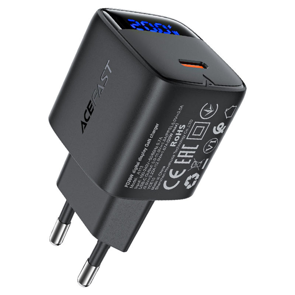 Punjač mreže Acefast A113 Display, 20W, 3A, 1 x USB-C, Crni