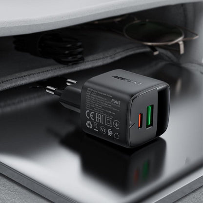 Punjač mreže Acefast A114 Display, 25W, 3A, 1 x USB-A - 1 x USB-C, Crni