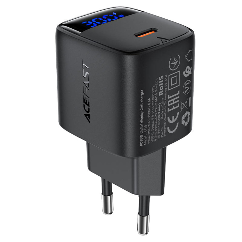 Punjač mreže Acefast A115 Display, 30W, 3A, 1 x USB-C, Crni
