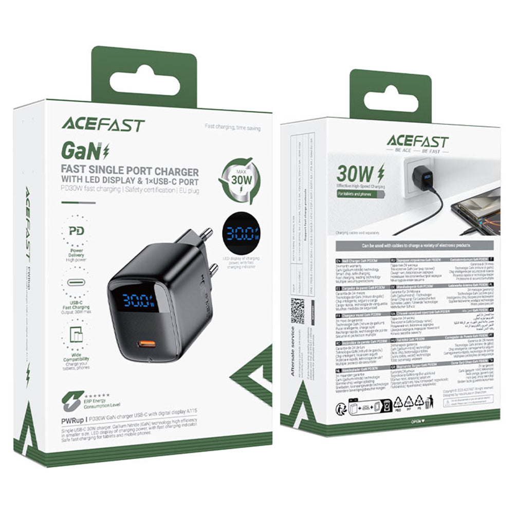 Punjač mreže Acefast A115 Display, 30W, 3A, 1 x USB-C, Crni