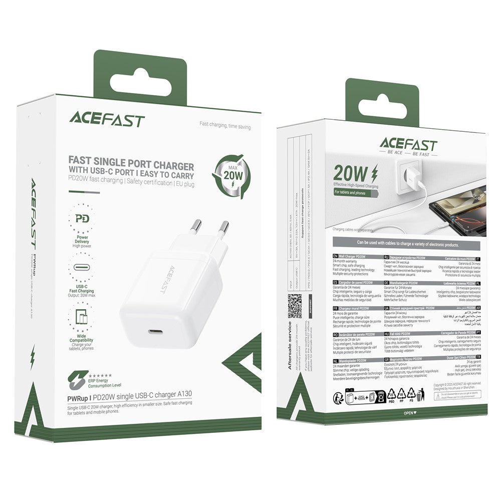 Punjač mreže Acefast A130, 20W, 3A, 1 x USB-C, Beli