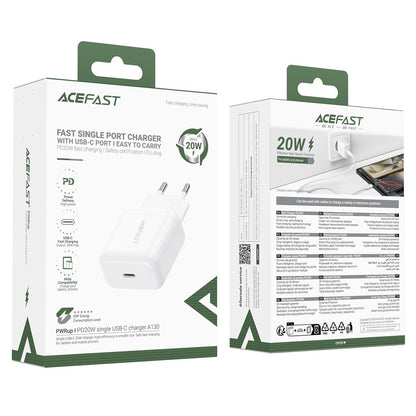 Punjač mreže Acefast A130, 20W, 3A, 1 x USB-C, Beli
