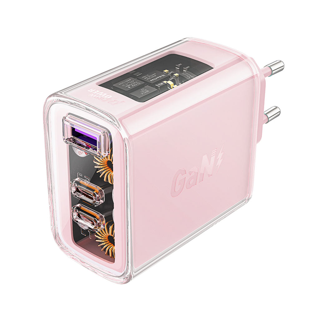 Punjač mreže Acefast A45 Exploration, 65W, 3.25A, 1 x USB-A - 2 x USB-C, Roze