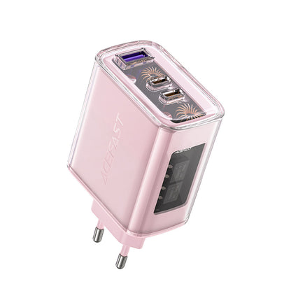 Punjač mreže Acefast A45 Exploration, 65W, 3.25A, 1 x USB-A - 2 x USB-C, Roze