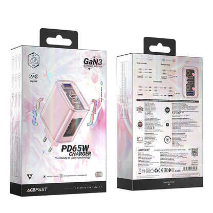 Punjač mreže Acefast A45 Exploration, 65W, 3.25A, 1 x USB-A - 2 x USB-C, Roze