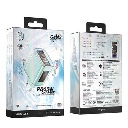 Punjač mreže Acefast A45 Exploration, 65W, 3.25A, 1 x USB-A - 2 x USB-C, Zelen.