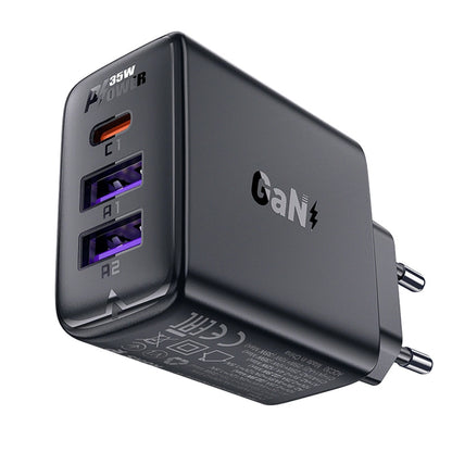 Punjač mreže Acefast A57, 35W, 3A, 2 x USB-A - 1 x USB-C, Crni