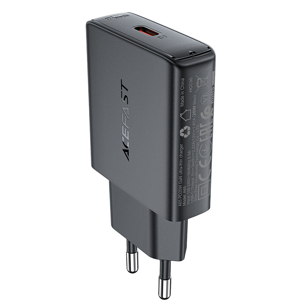 Punjač mreže Acefast A65, 20W, 3A, 1 x USB-C, Crni